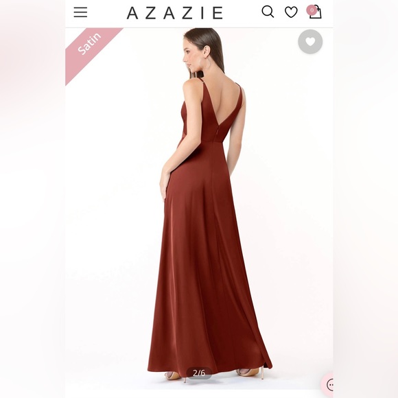 Azazie Dalilah Stretch Satin Dress - Terracotta - Size 14 - Picture 2 of 6